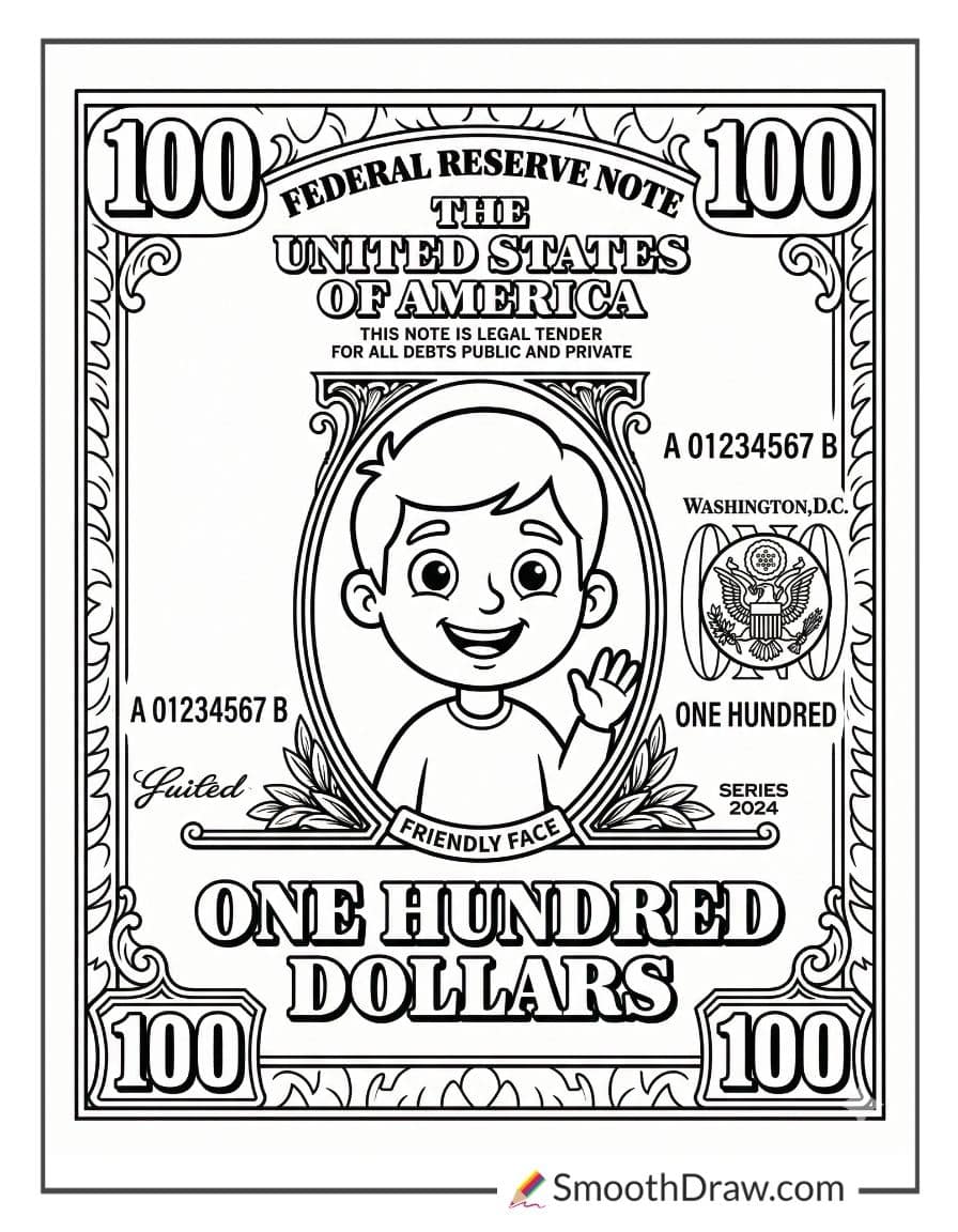 100 dollar money coloring pages