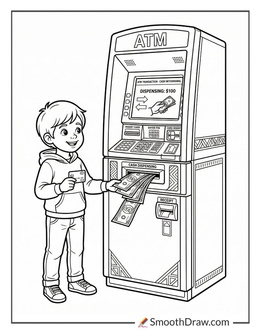 ATM machine giving out cash