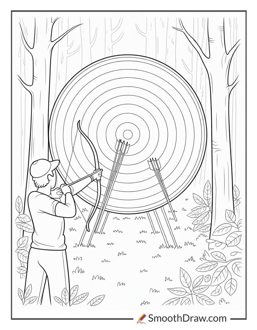 Archery Practice At Forest Target For Coloring