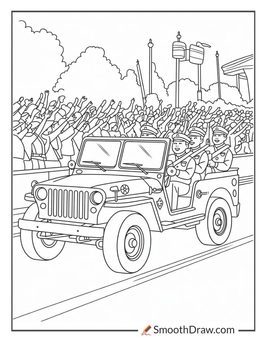 Army jeep in parade route