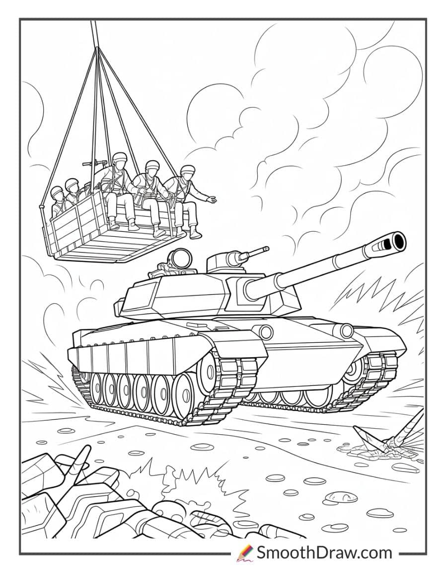 Army tank on a battlefield