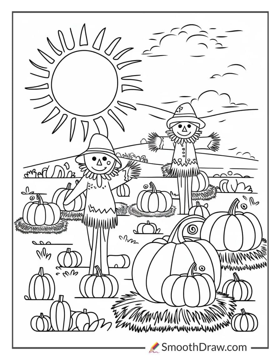 Autumn Harvest Sun Coloring Page