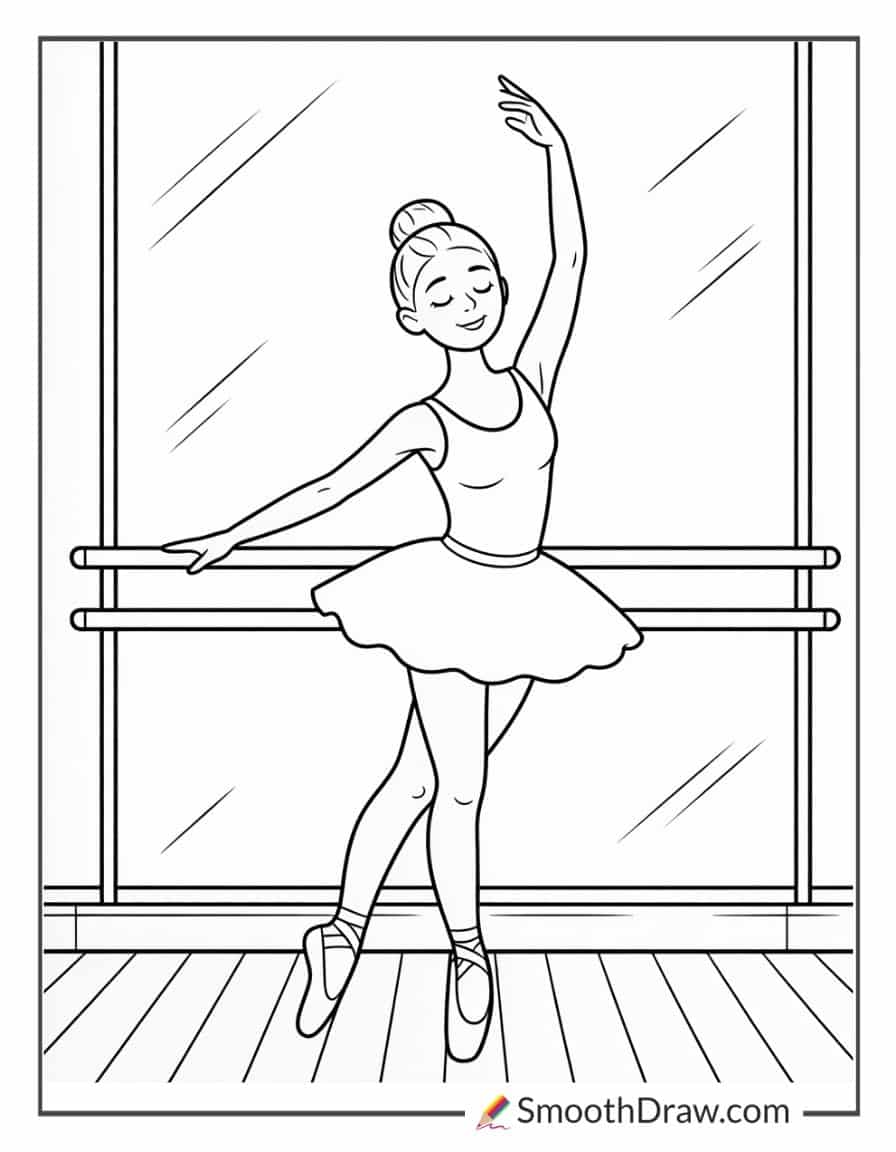 Ballerina Practicing At The Barre Coloring Page