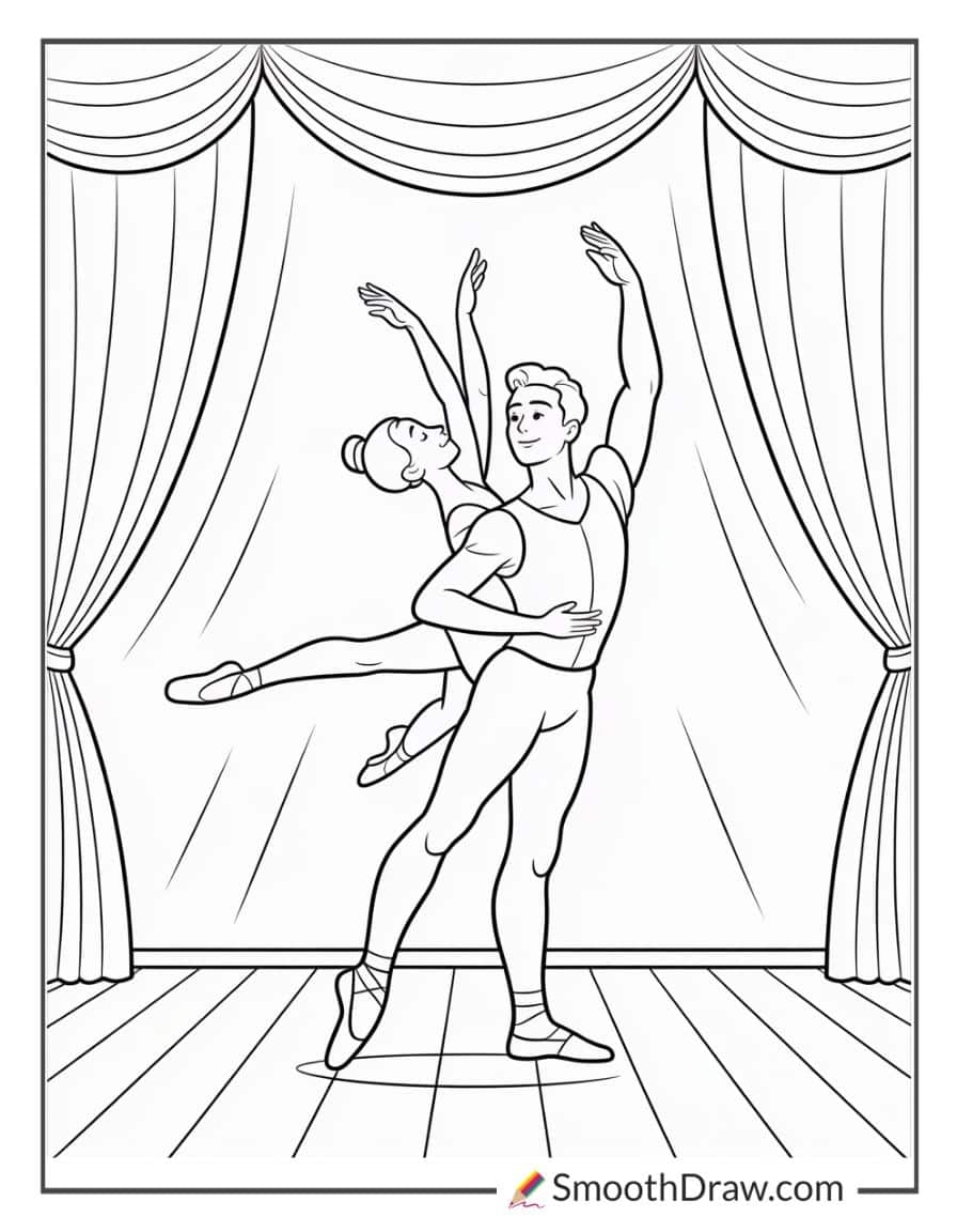 Ballet Duet Lifting On Stage Coloring Sheet