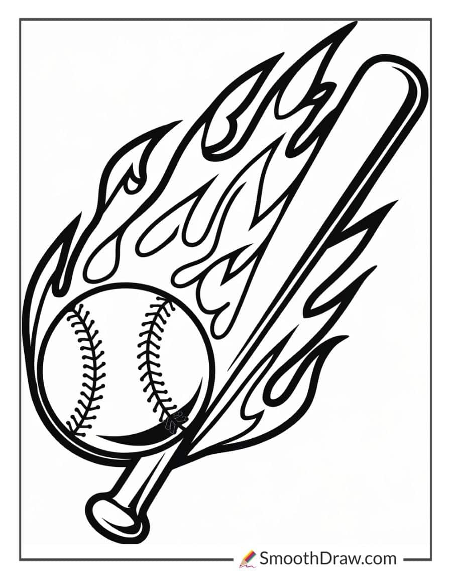 Baseball Bat and Ball with Flames