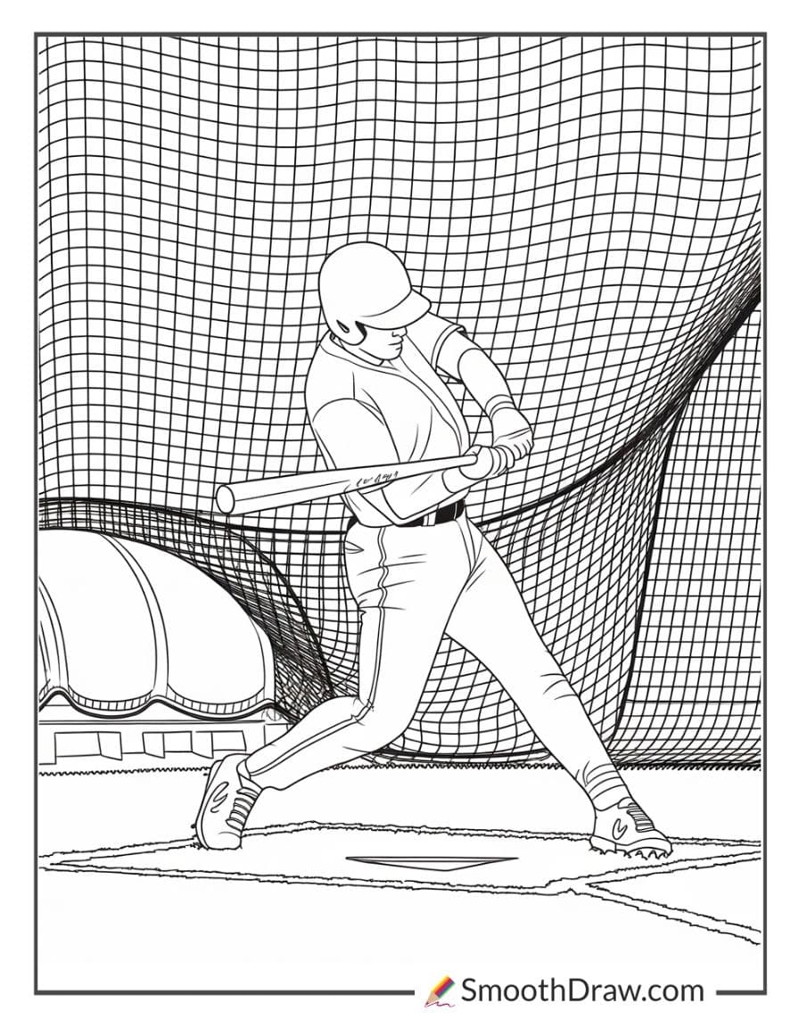 Baseball Player Practicing in a Batting Cage