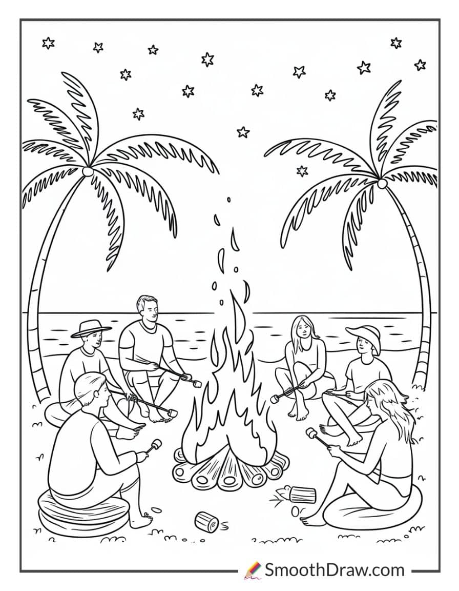 Beach bonfire coloring sheet