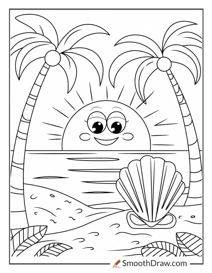 Beach sunset coloring page