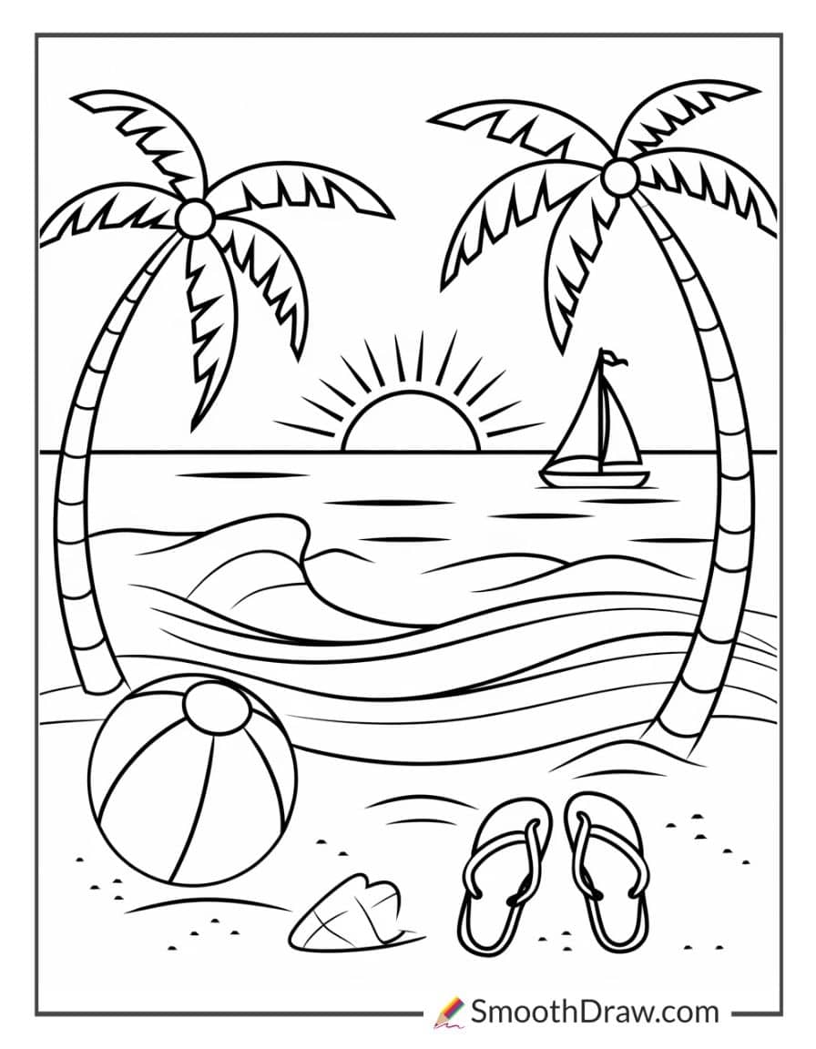 Beach sunset for coloring