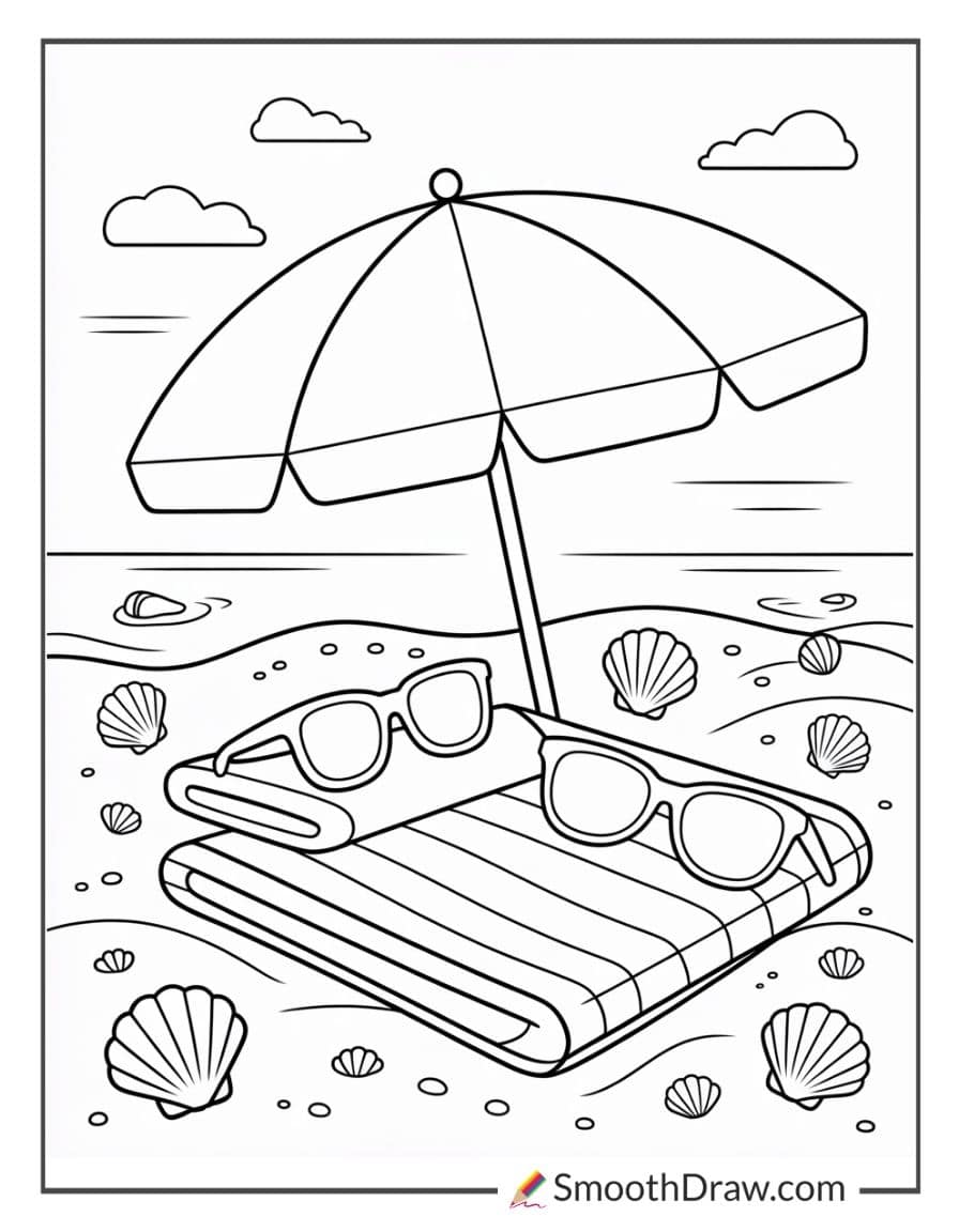 Beach umbrellas and towels coloring page