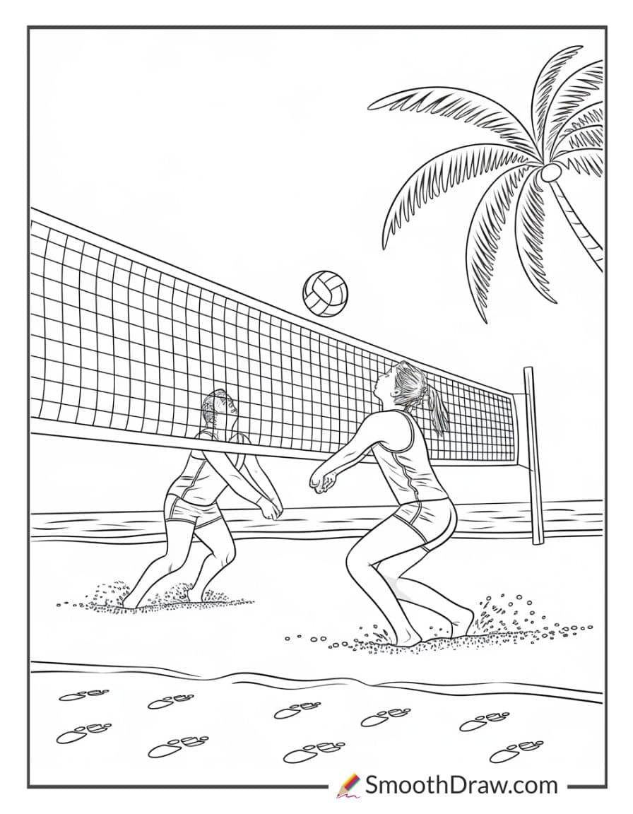 Beach volleyball scene for coloring