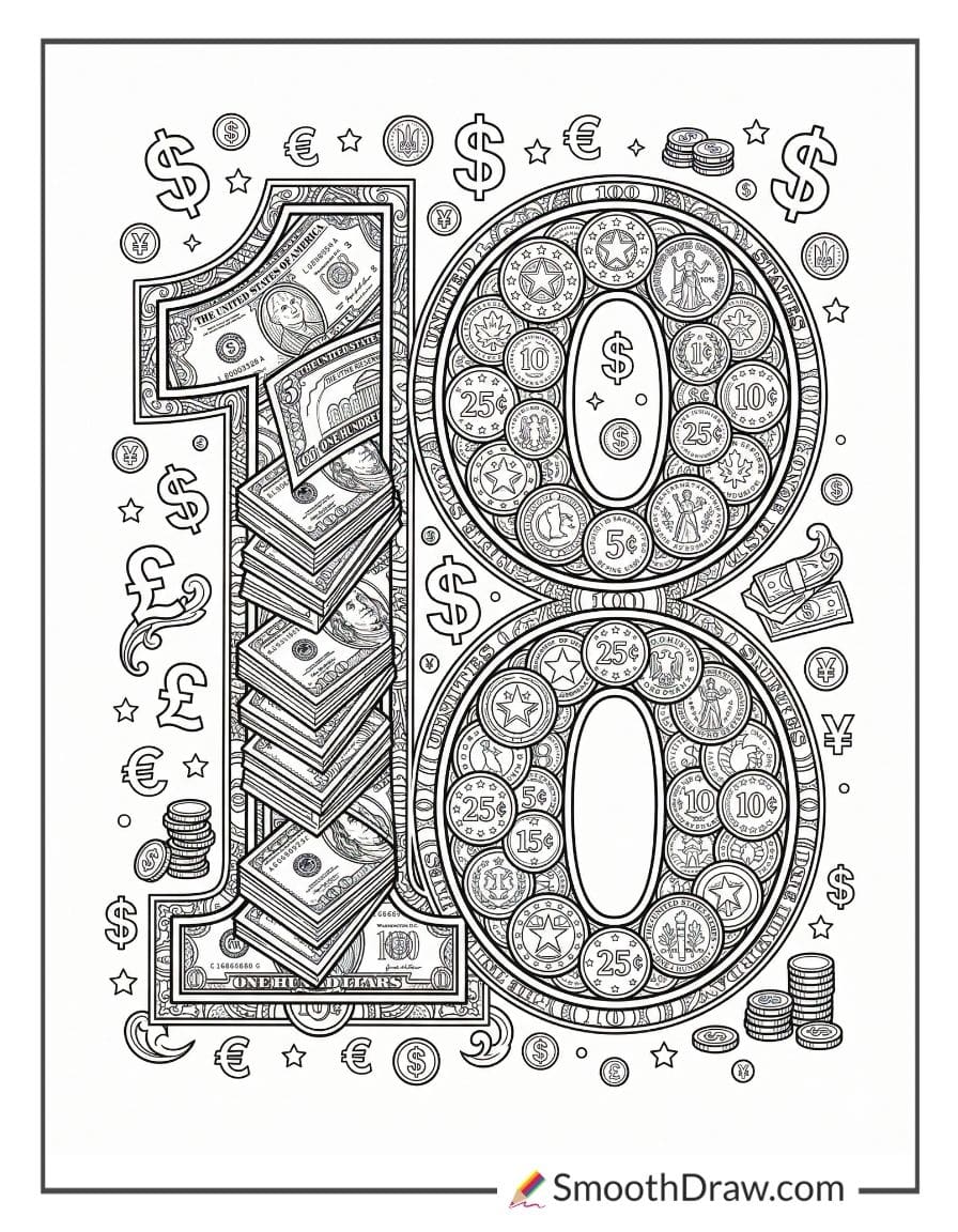 Big number 100 made of money