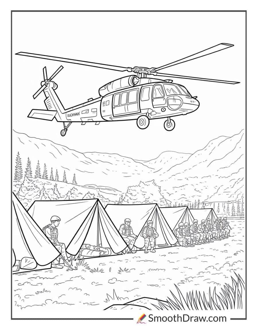 Blackhawk helicopter landing on army base