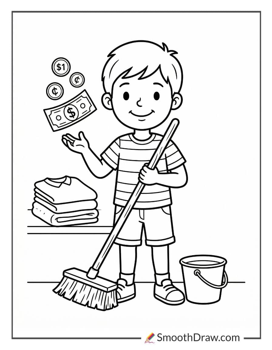 Boy earning money doing chores