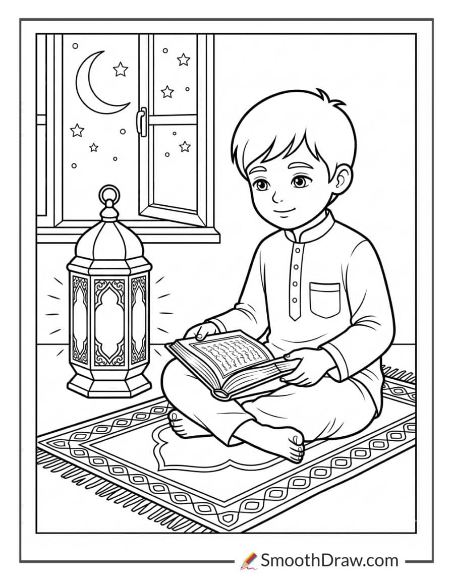 Boy Reading The Quran Peacefully