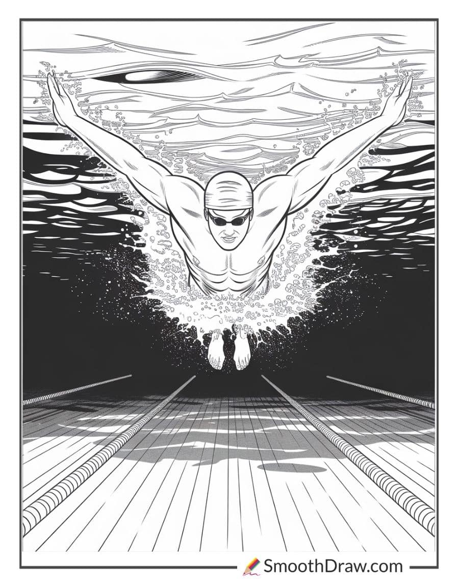 Butterfly stroke swimming coloring page