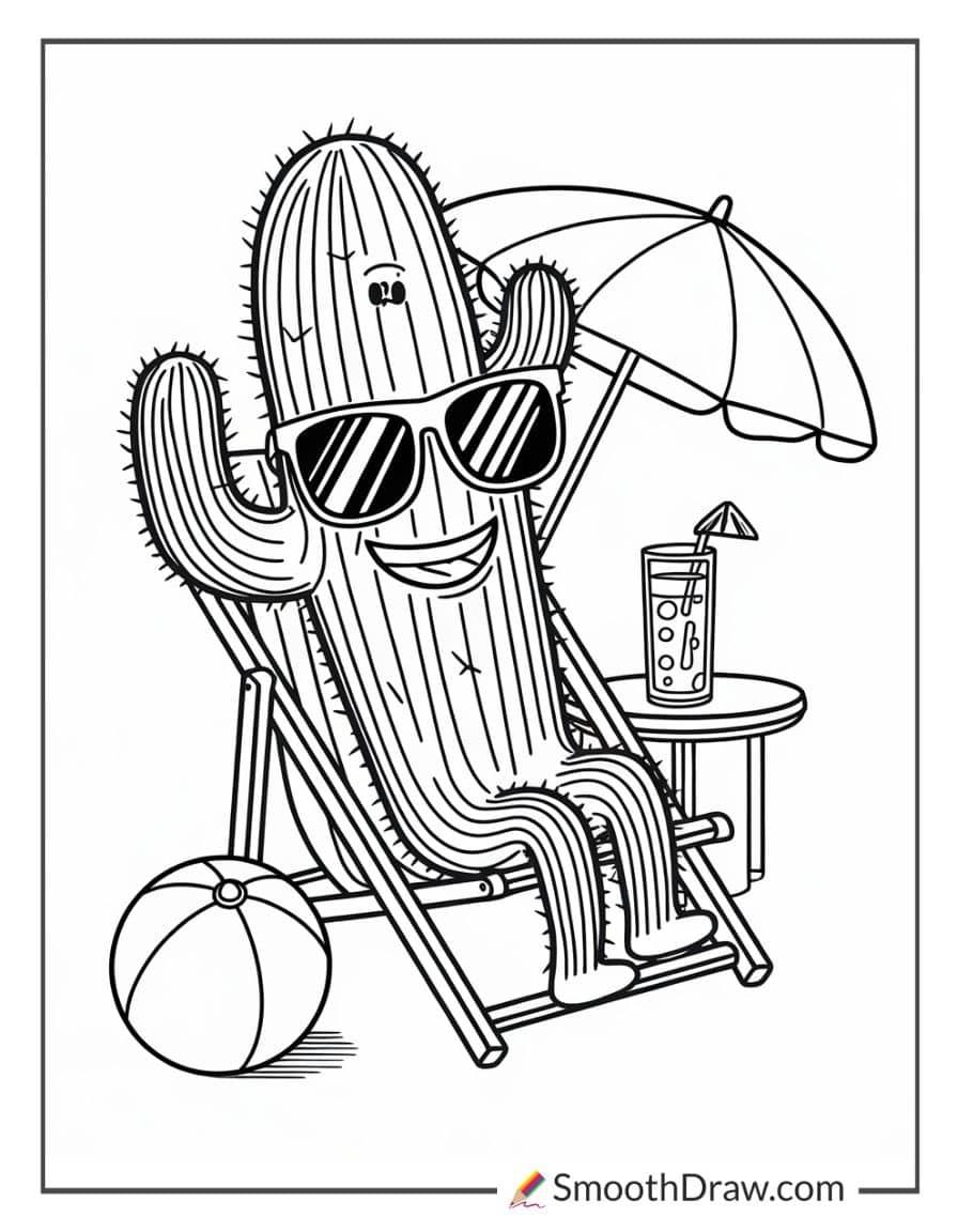 Cactus with sunglasses at the beach