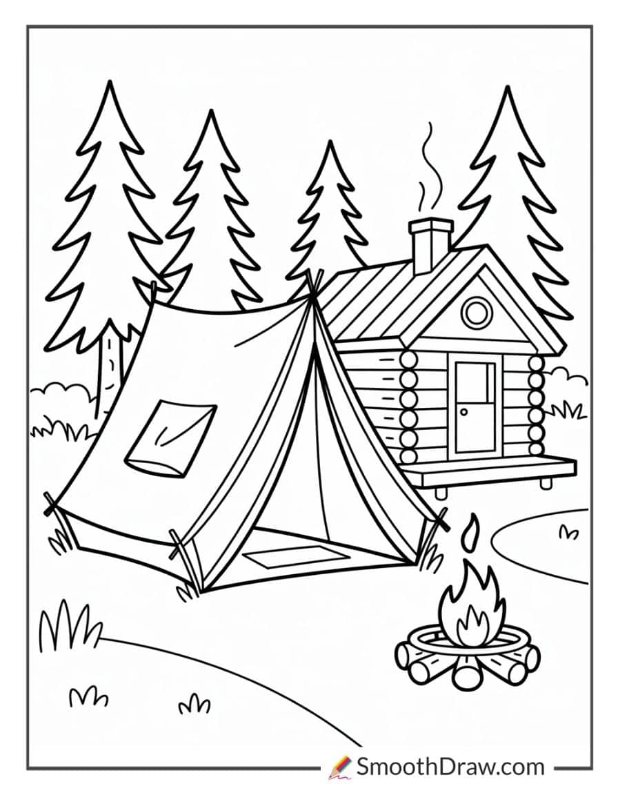 Camping Tent By Hunting Cabin