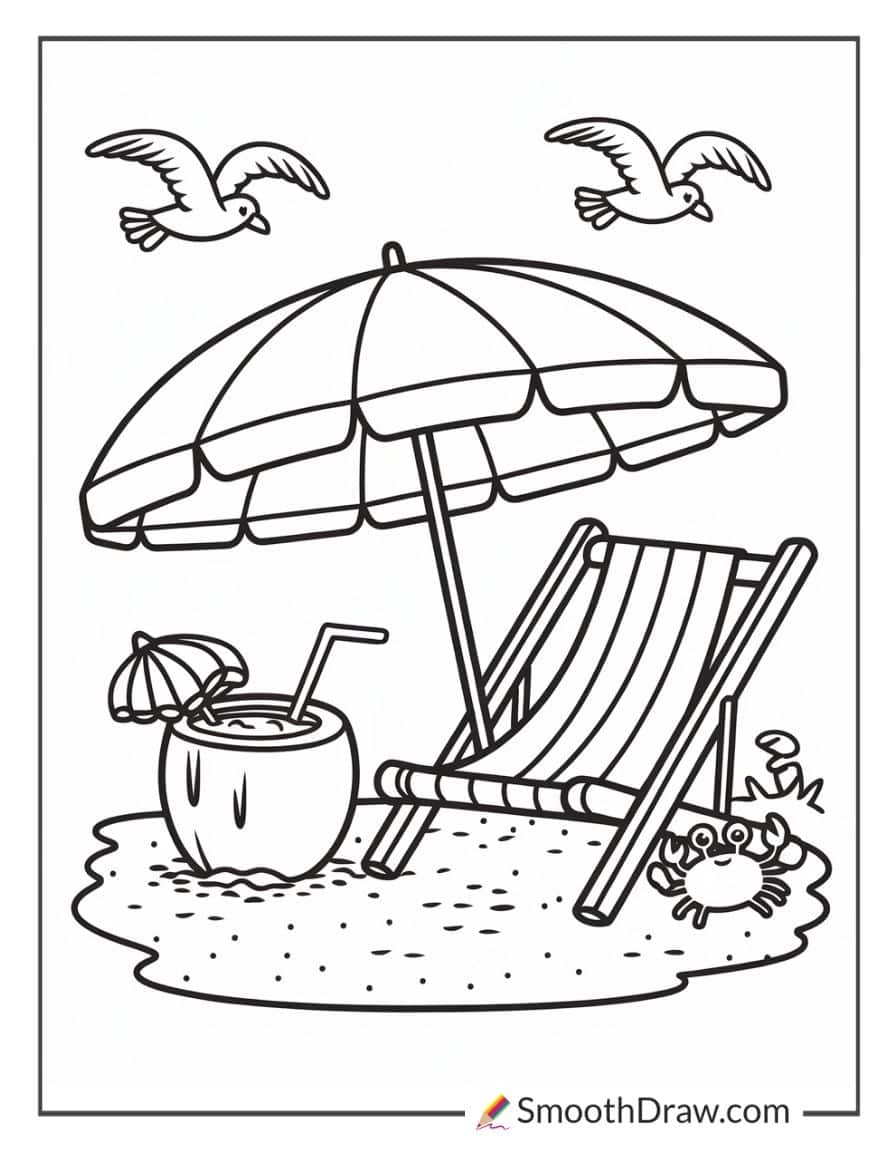 Cartoon beach coloring page