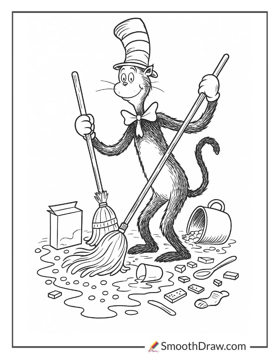 Cat in the Hat cleaning mess