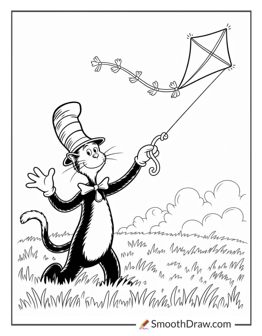 Cat in the Hat flying a kite