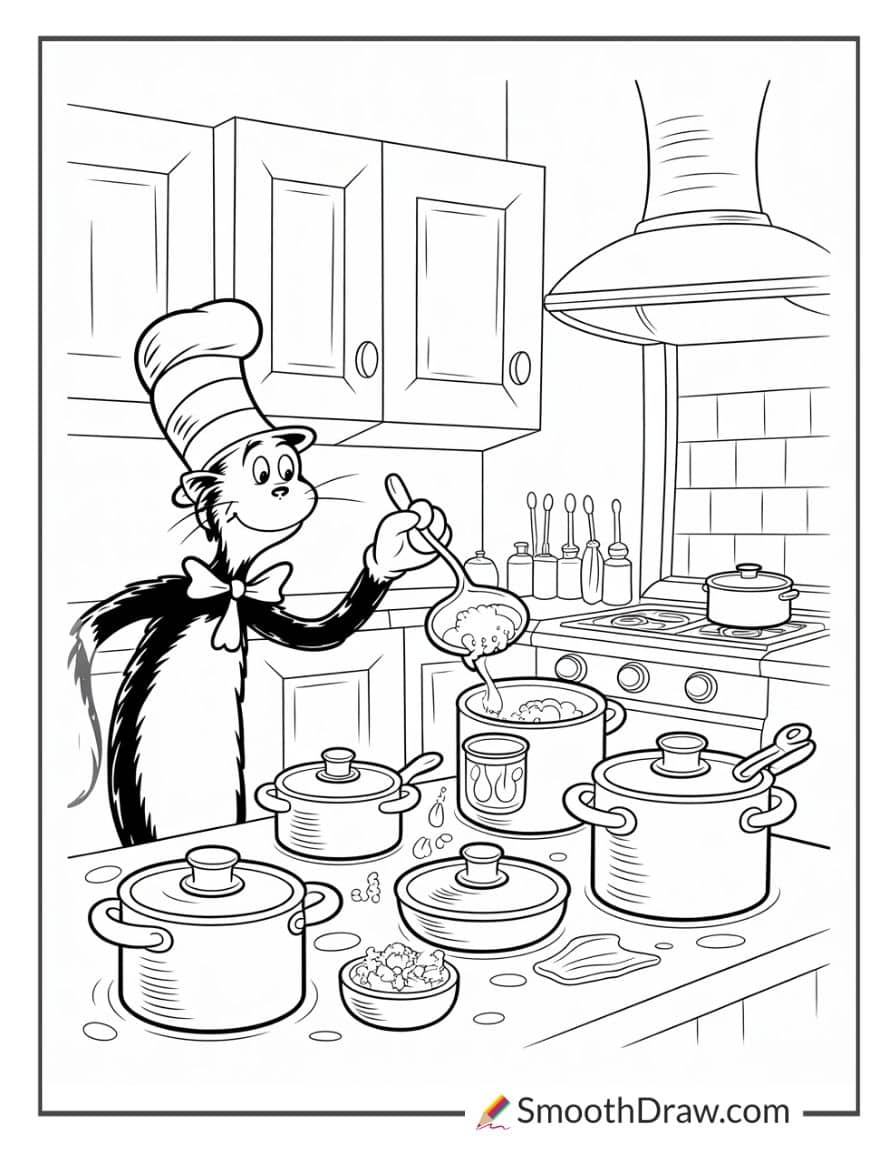 Cat in the Hat in kitchen