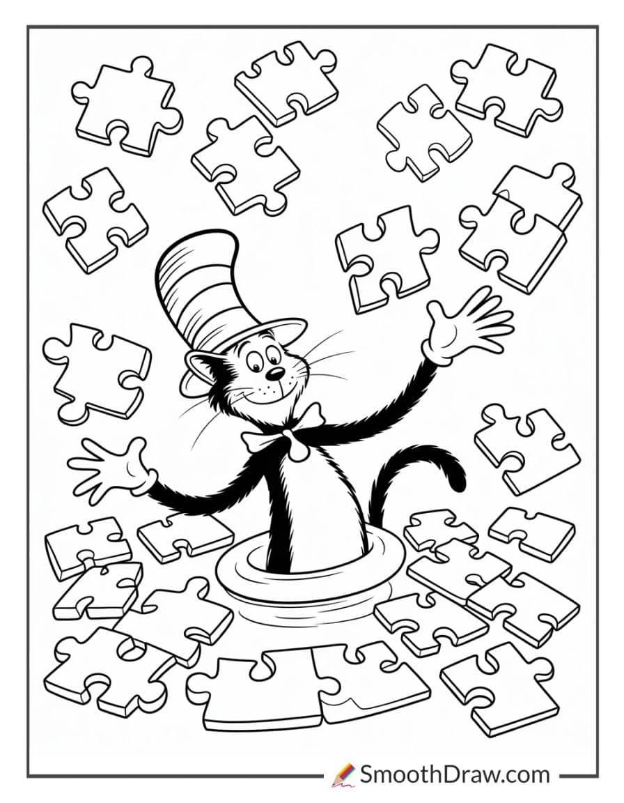 Cat in the Hat with puzzle pieces