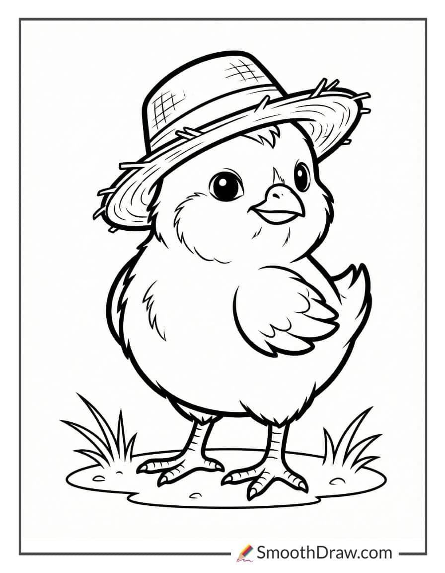 Chick with farmer’s hat on