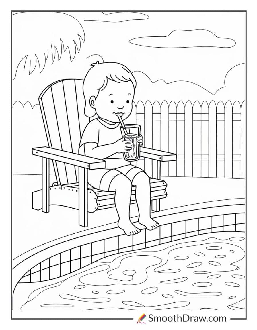 Child drinking lemonade by the pool