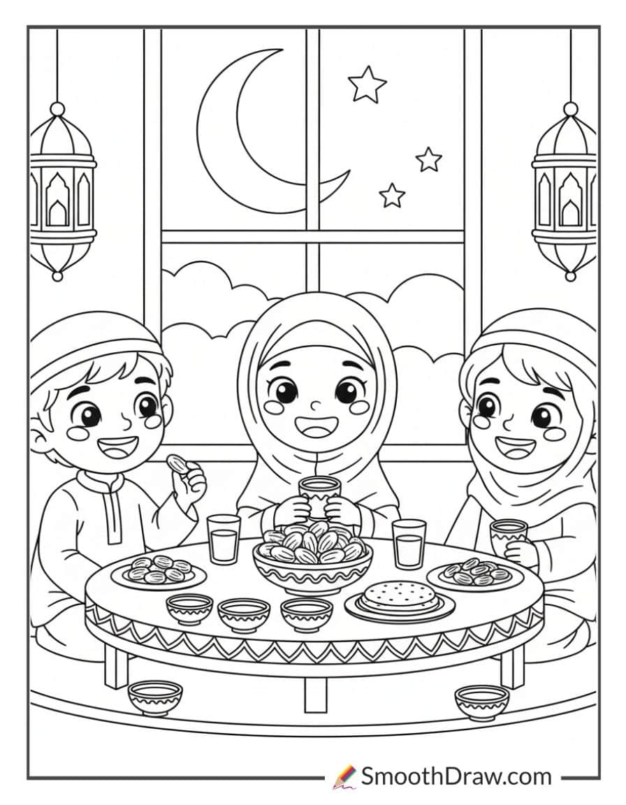 Children Sharing Iftar Meal Together