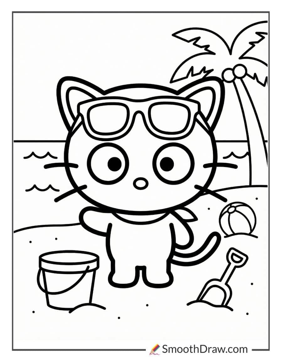 Chococat summer beach day coloring pages