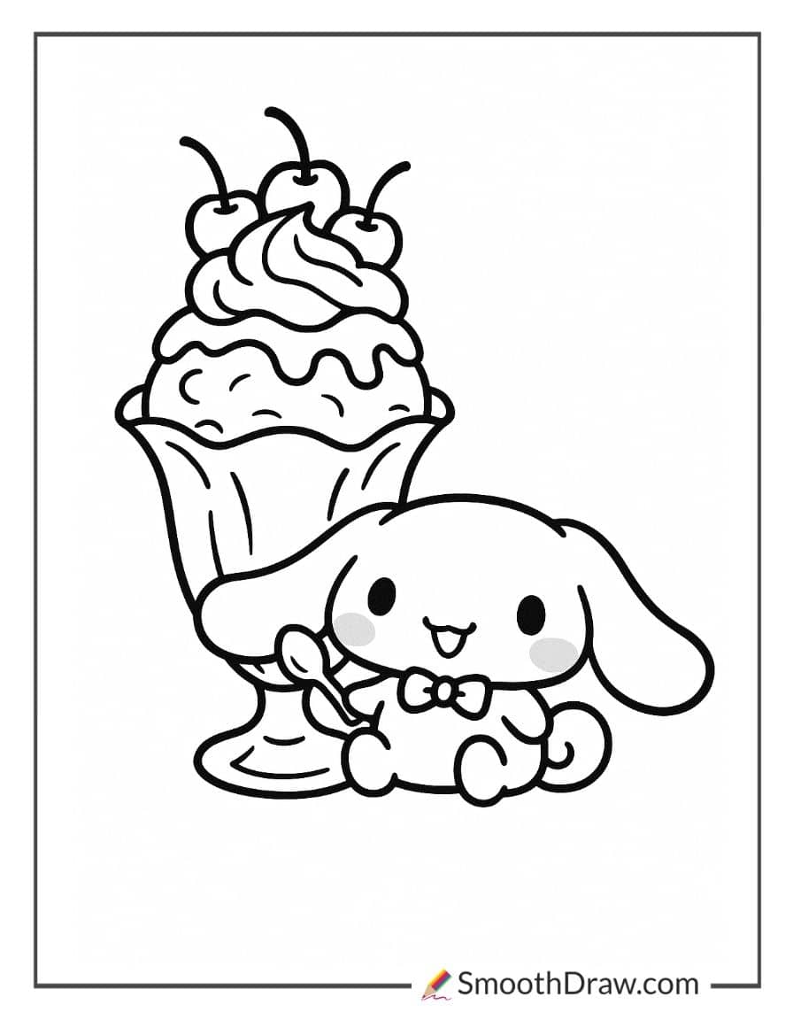 Cinnamoroll enjoying ice cream sundae