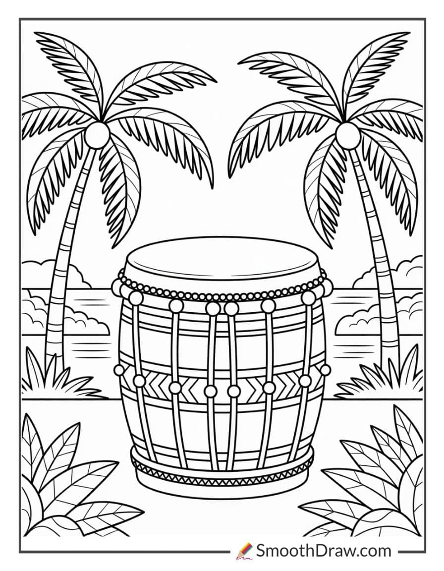 Coloring sheet of Hawaiian drum