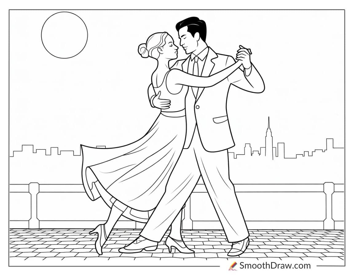 Couple Dancing Tango Under Moonlight