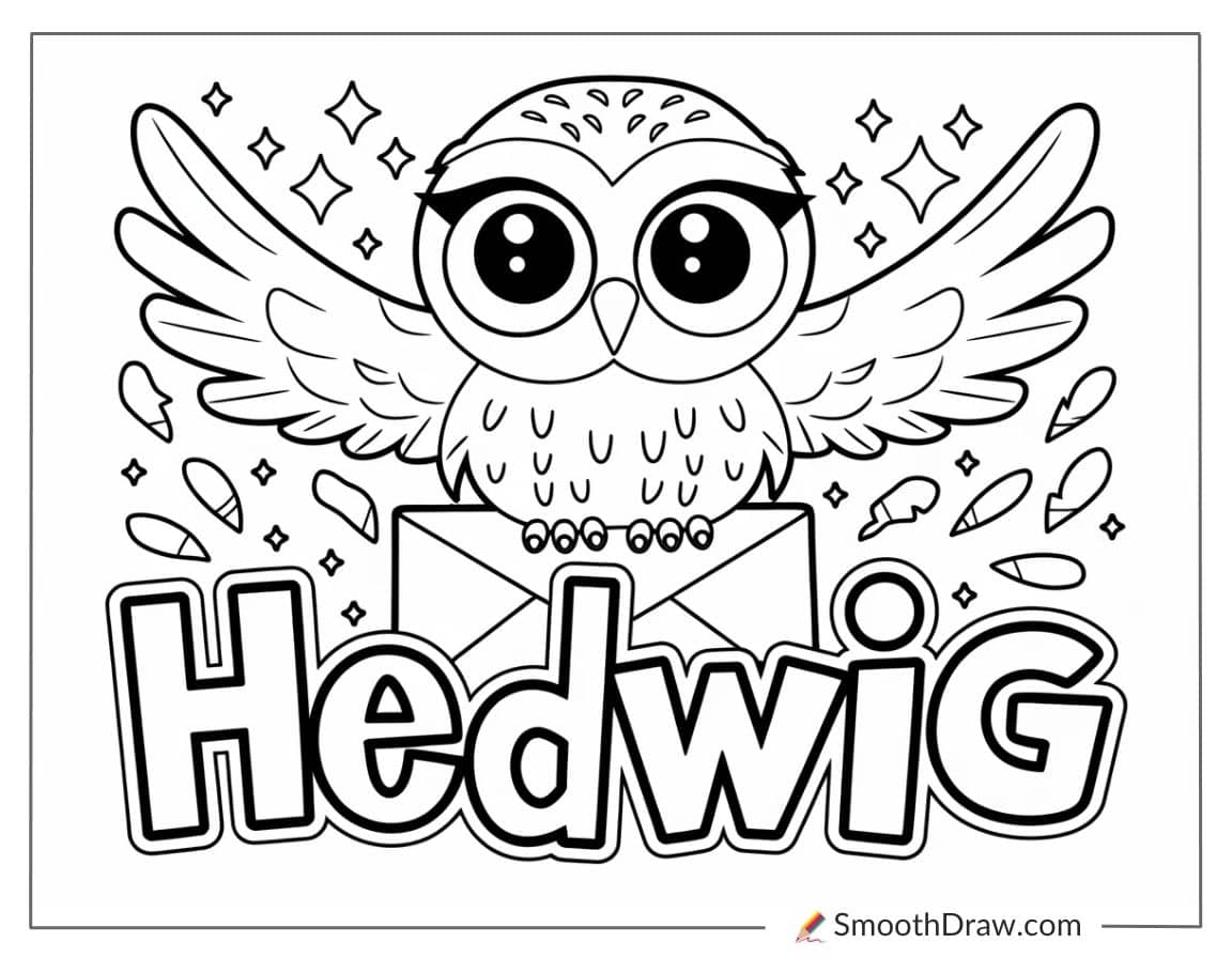 Cute Hedwig the owl coloring page