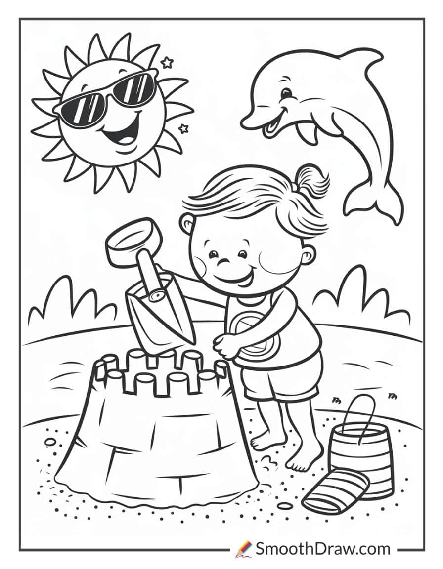 Cute beach for kids to color