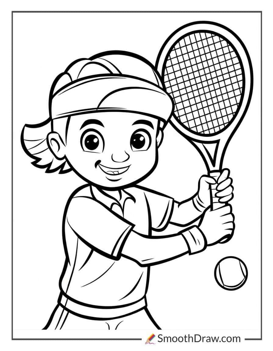 Cute cartoon tennis player coloring page