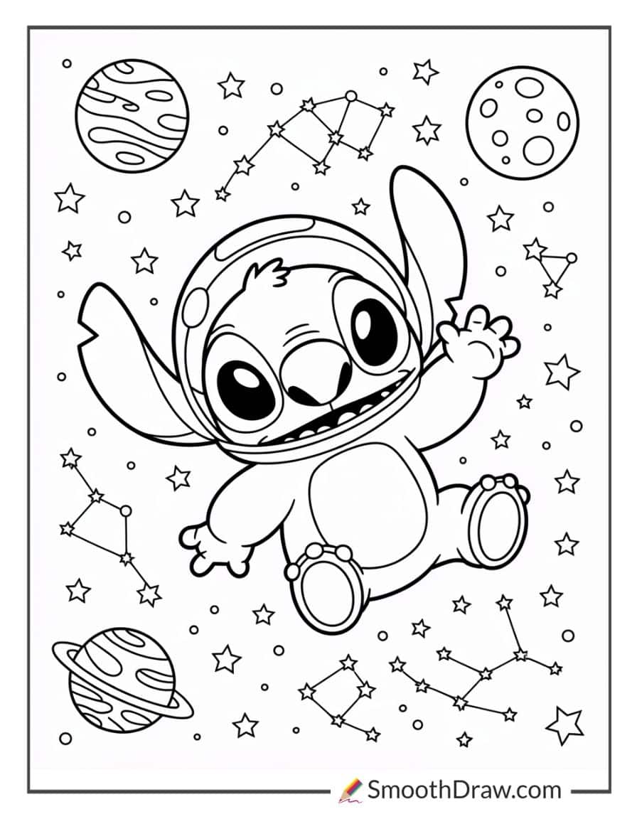 Detailed Stitch in space scene