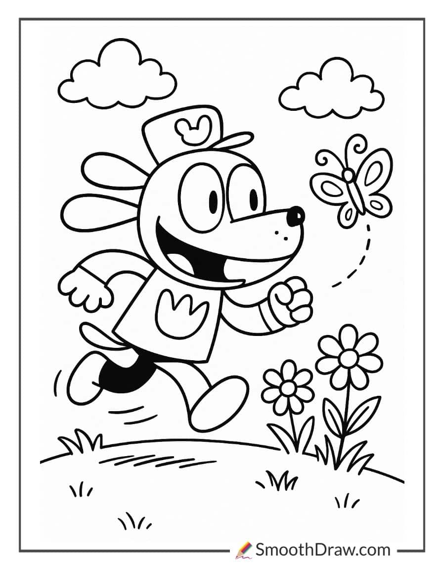 Dog Man chasing a butterfly outside