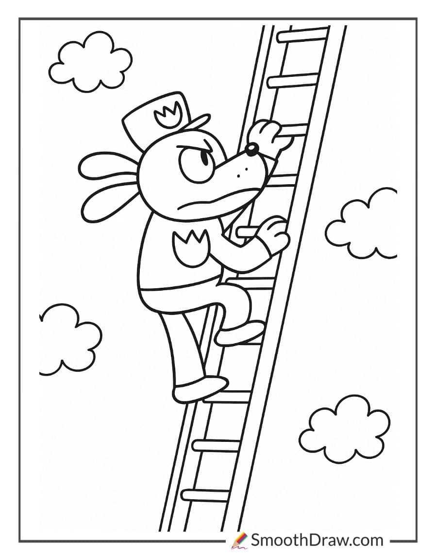 Dog Man climbing up a ladder