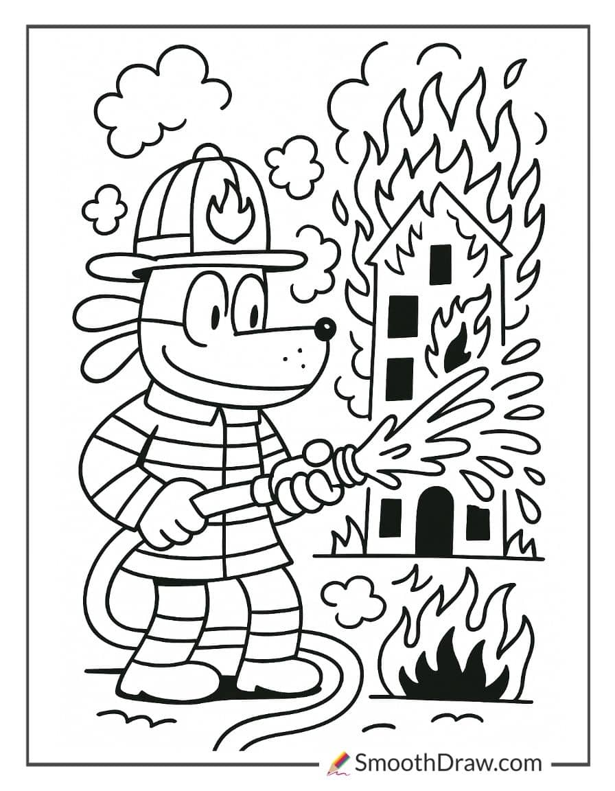 Dog Man dressed as firefighter hero
