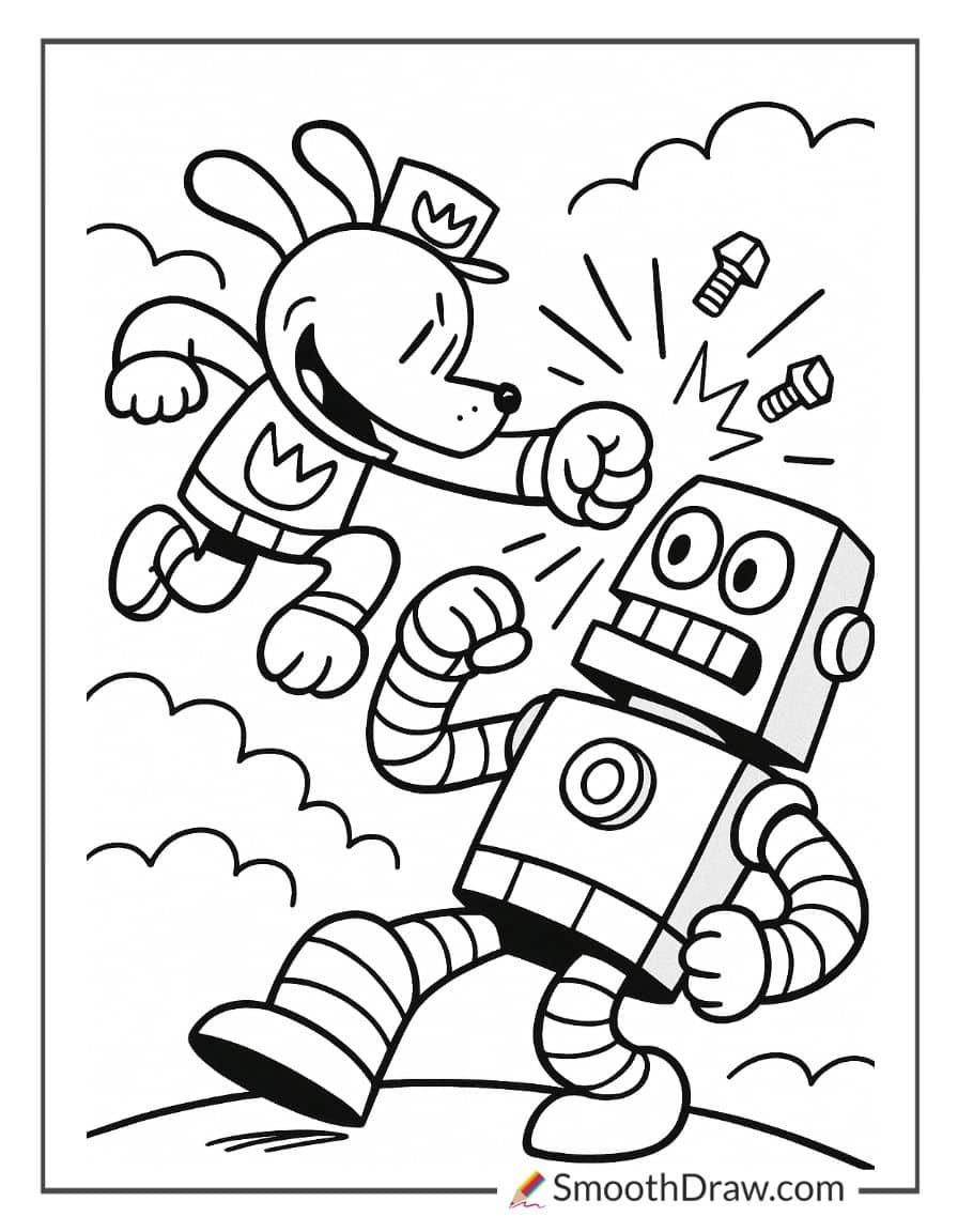 Dog Man fighting a giant robot
