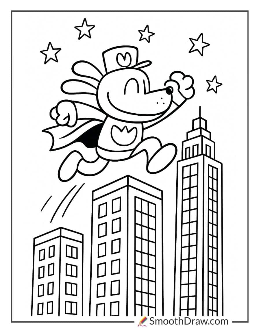Dog Man jumping over tall buildings