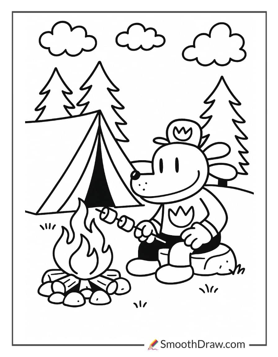Dog Man on a camping trip coloring pages