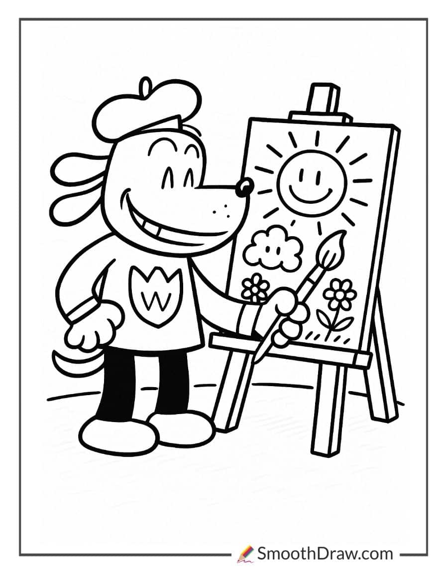 Dog Man painting a colorful picture