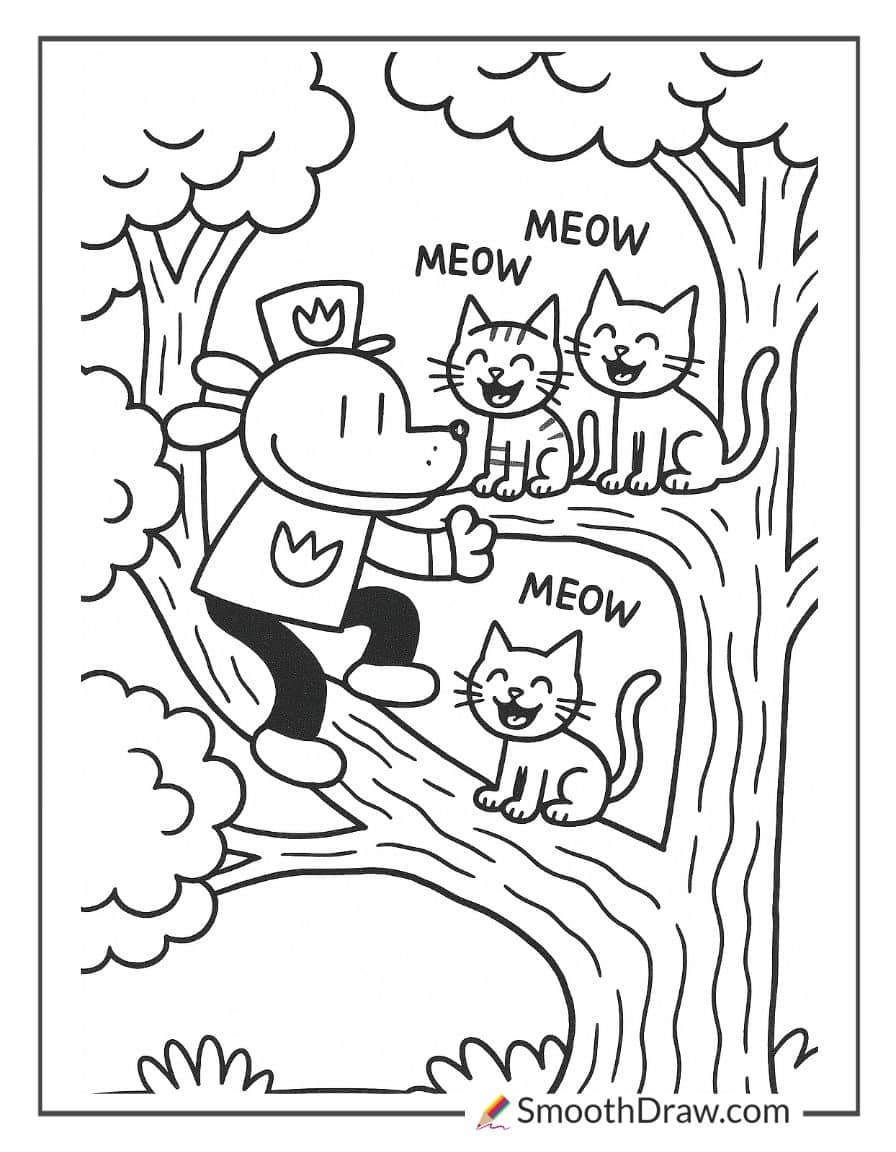 Dog Man rescuing kittens from tree