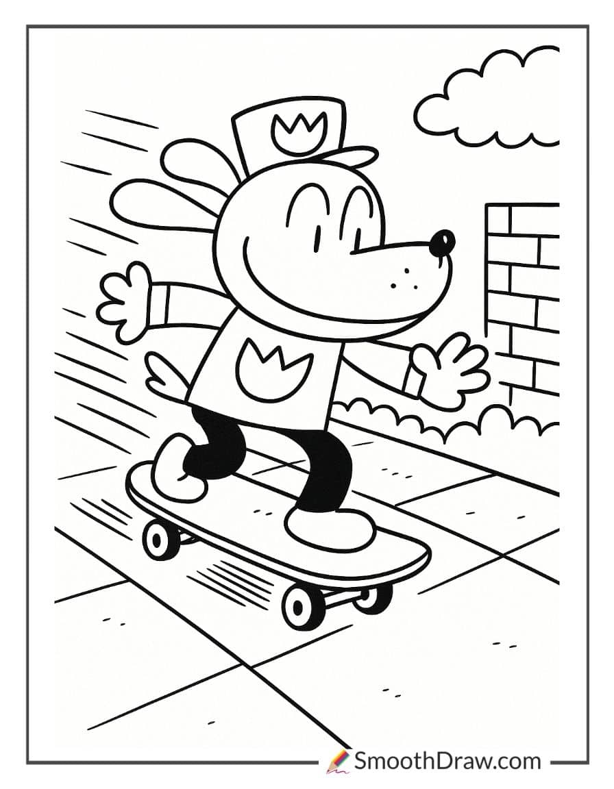 Dog Man riding on a skateboard coloring page