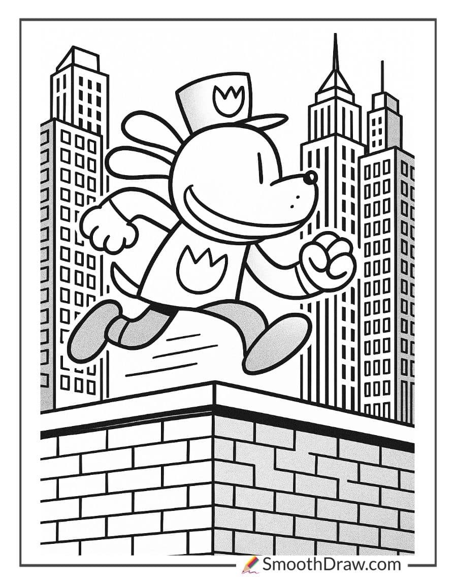 Dog Man running through the city