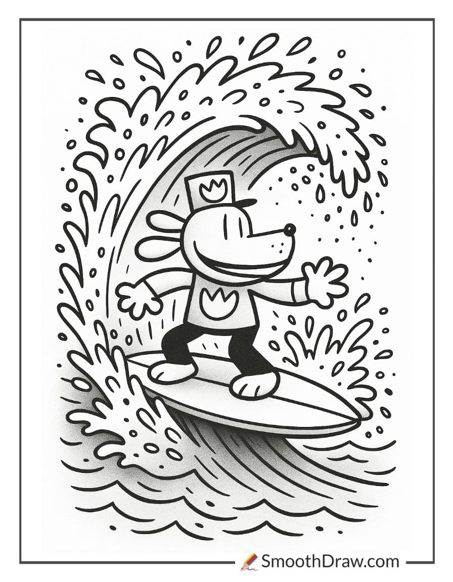 Dog Man surfing on big waves