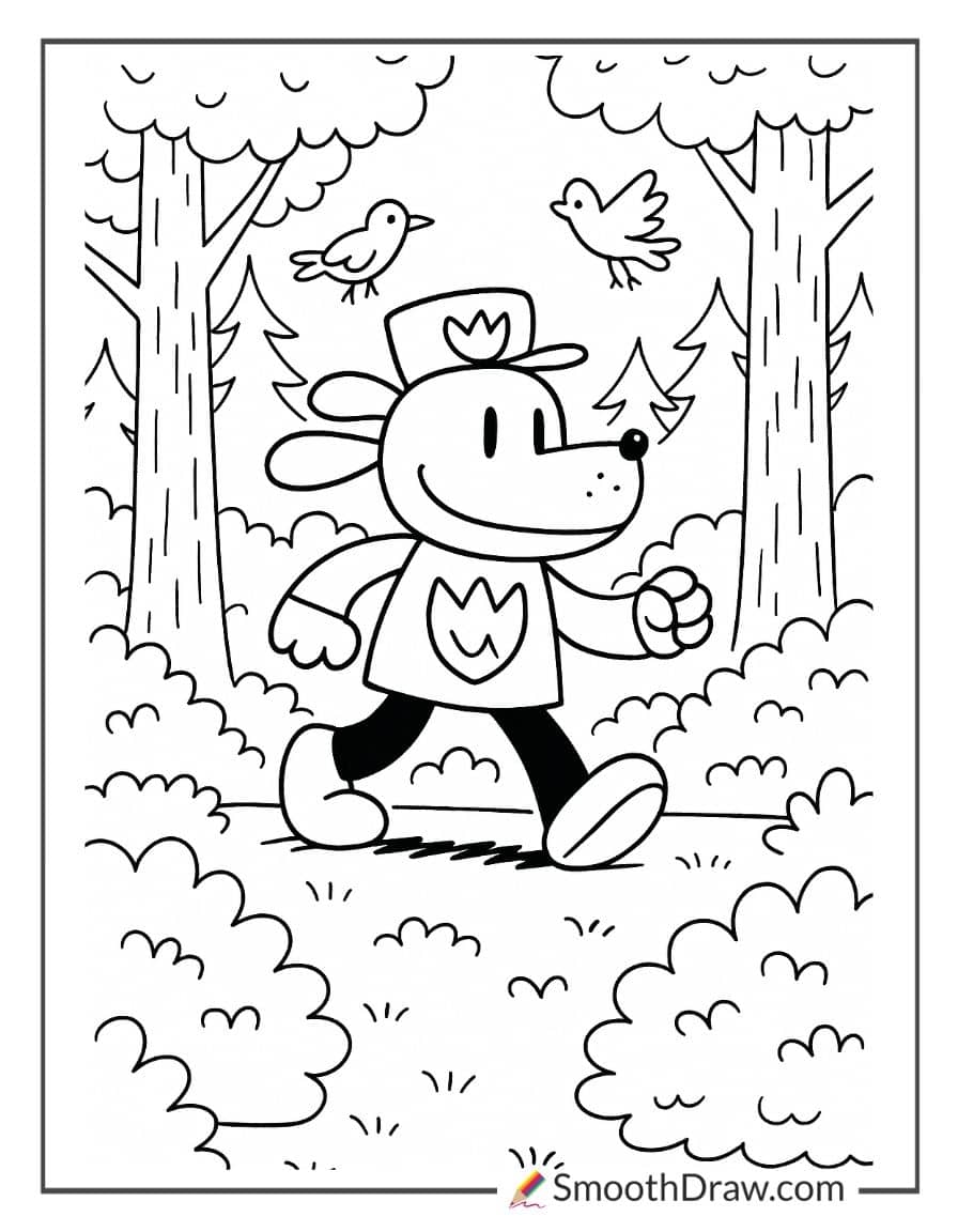 Dog Man walking through the forest